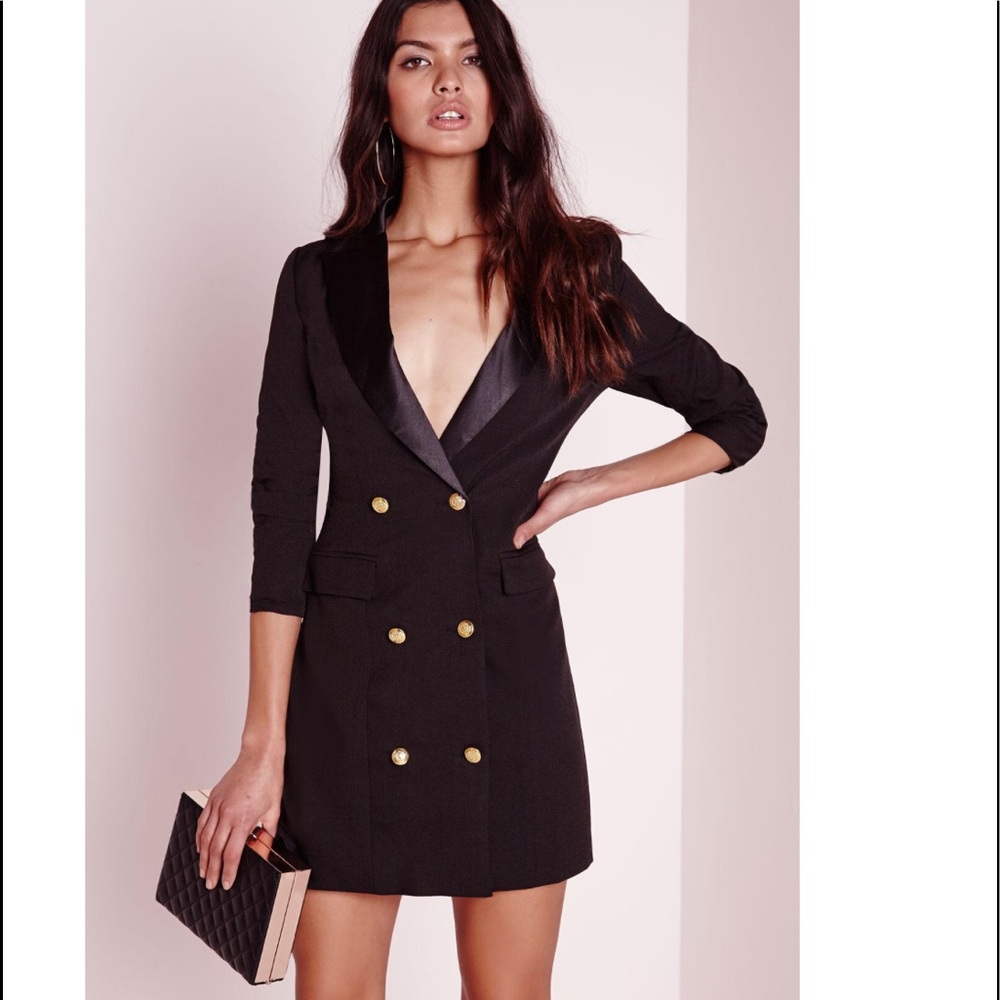 Long sleeve tuxedo dress black